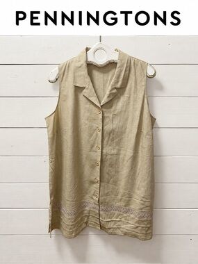 Penningtons Linen-Blend Sleeveless Tunic – Natural Beige – Size 18